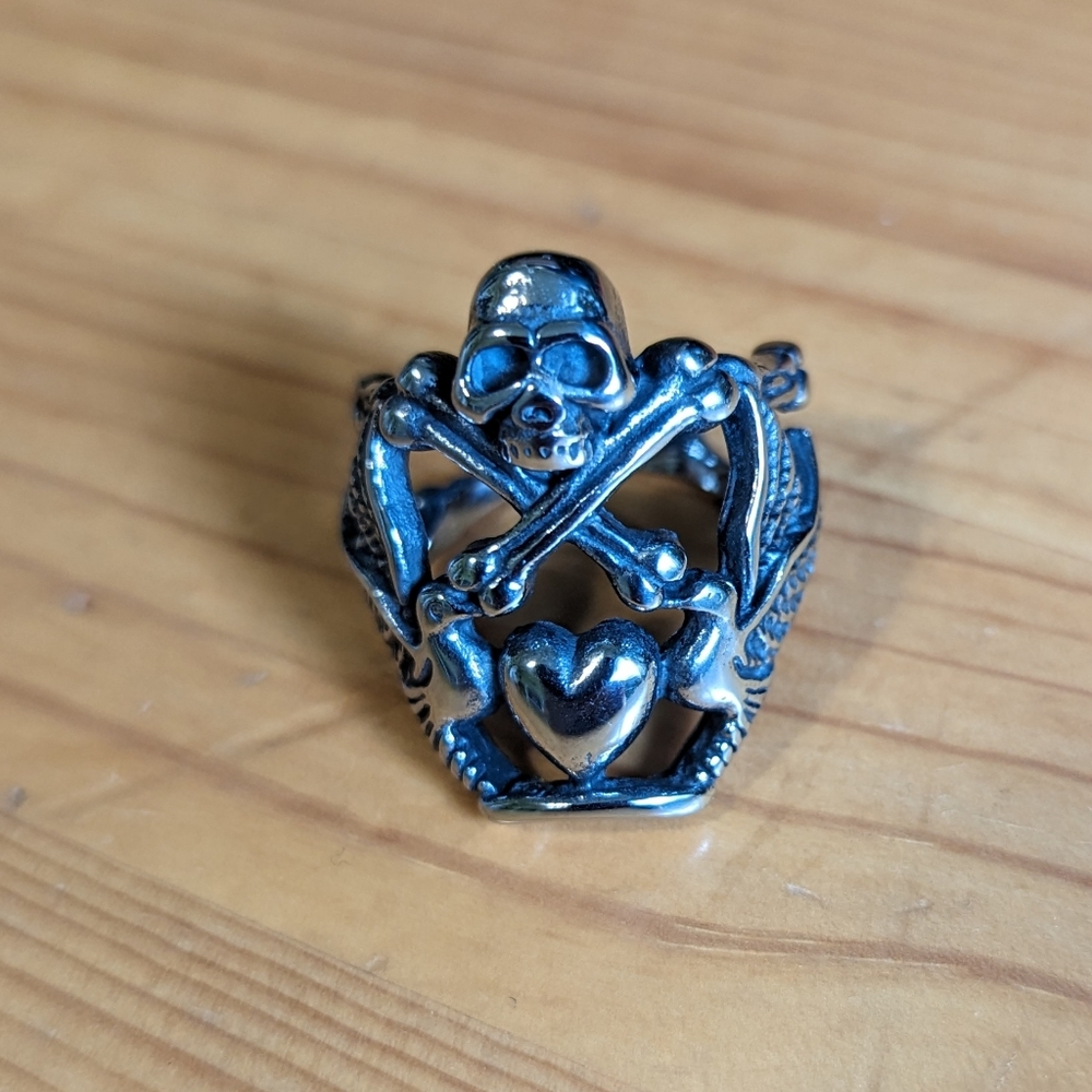 Stainless Steel Skull and Crossbones Ring Size 8.5